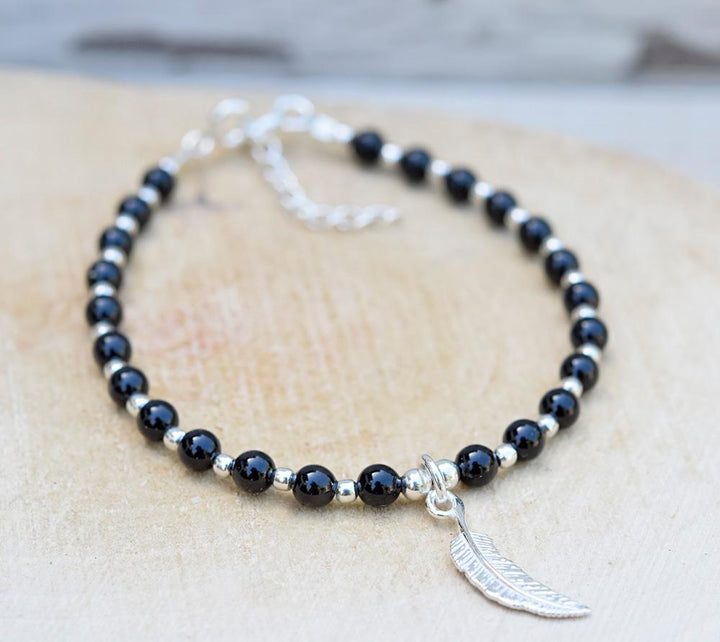Swarovski Crystal Mystic Black Pearl Feather Silver Bracelet