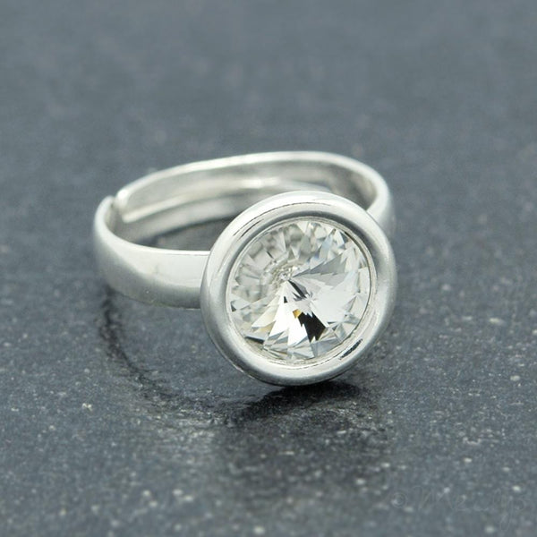 Rivoli Adjustable Silver Ring - White Swarovski Crystal