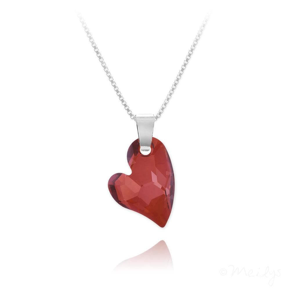 Red Magma Swarovski Crystal Heart Silver Necklace