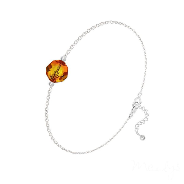 Silver Fire Opal Round Bead 8mm Swarovski Crystal Bracelet