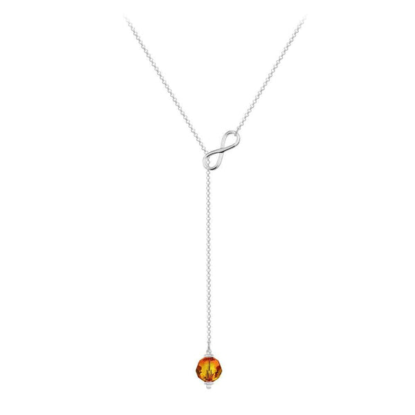 Silver Fire Opal Swarovski Crystal Tie Necklace