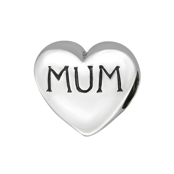 Silver Heart Mum Charm Bead