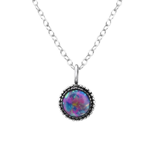 Silver Round Multi Lavender Opal Necklace 