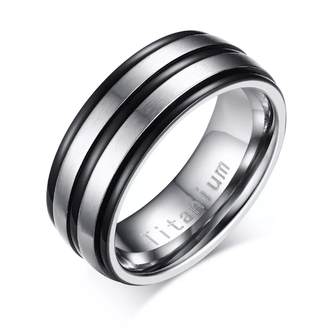 Black And Silver Groove Titanium Rings
