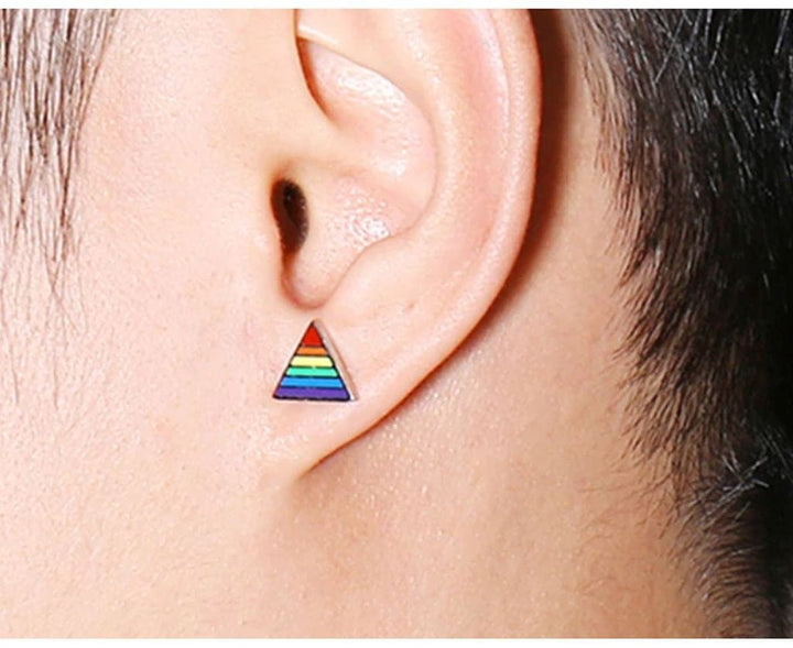LGBT Pride Rainbow  Stainless Steel Triangle Stud Earrings