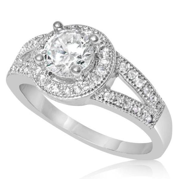  Halo Ring With Silver Cubic Zirconias