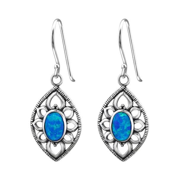 Silver Marquise Pacific Blue Opal Earrings 