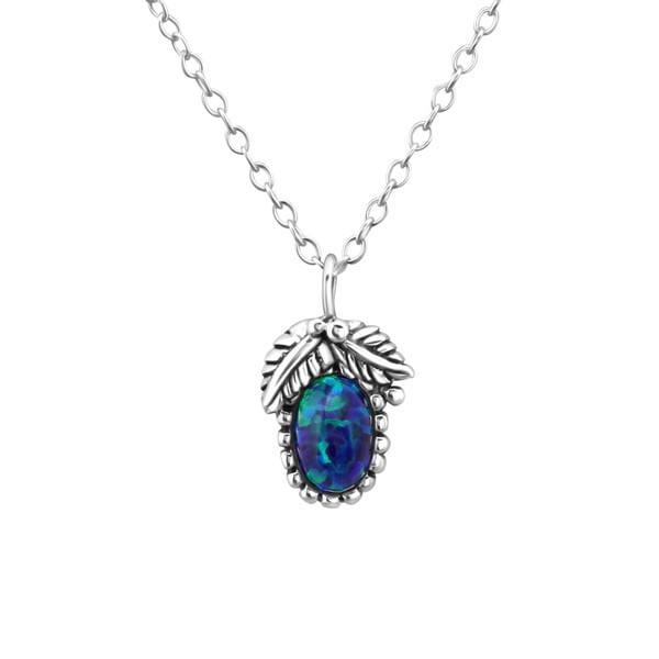 Silver Oval Peacock Opal Necklace