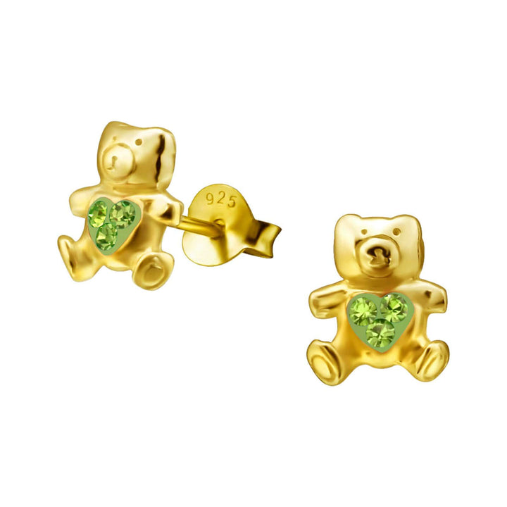 14K Gold Plated  Kids Bear Earrings peridot
