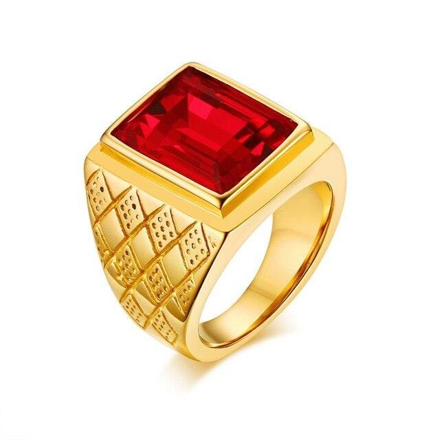 Mens  Stainless Steel Red Signet  Wedding  Band  Ring