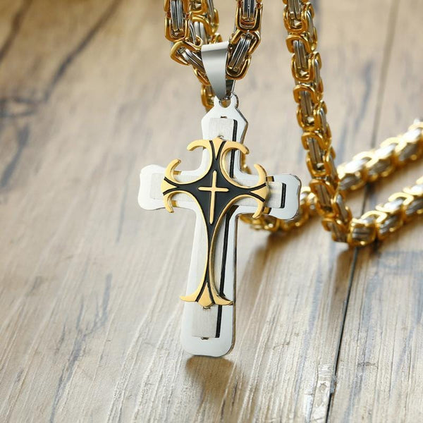 Men  Catholic Crucifix Pendant Cross Necklace