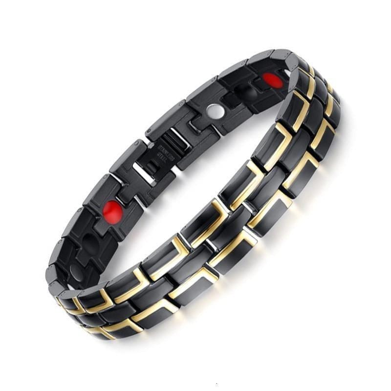 Mens Black and Gold Tone Magnetic Link Bracelet