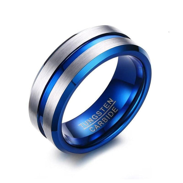 Blue Line Tungsten Carbide Ring for Men