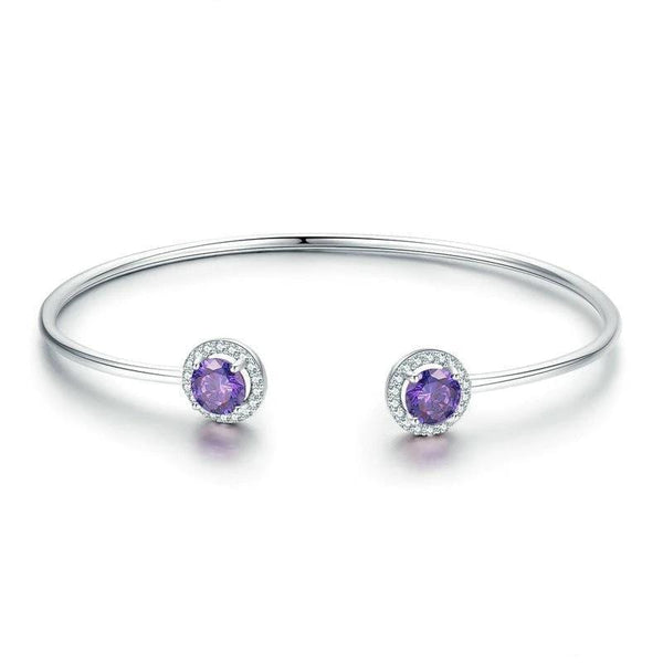 Sterling Silver Purple Round Cubic Zirconia  Bangle Bracelet