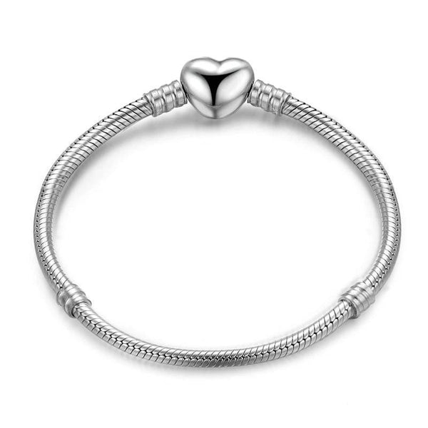Sterling Silver Snake Chain  Heart Bangle  Bracelet