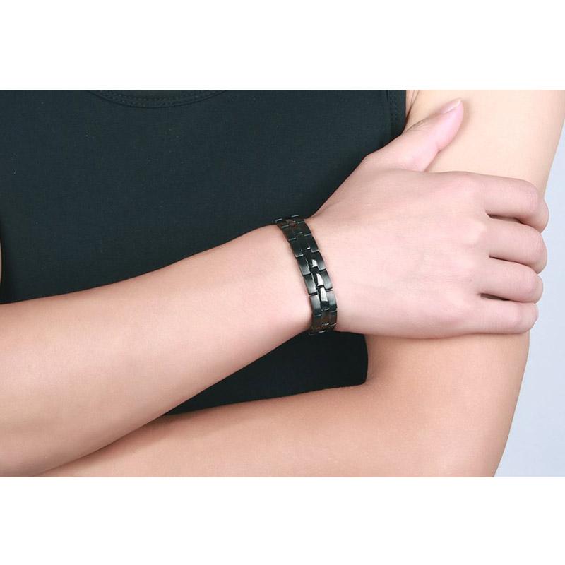 Pure Black Stainless Steel Ionised Magnetic Link Bracelet