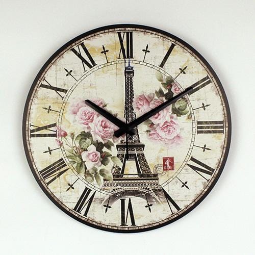 Eiffel Tower and Vintage Rose Silent wall clock