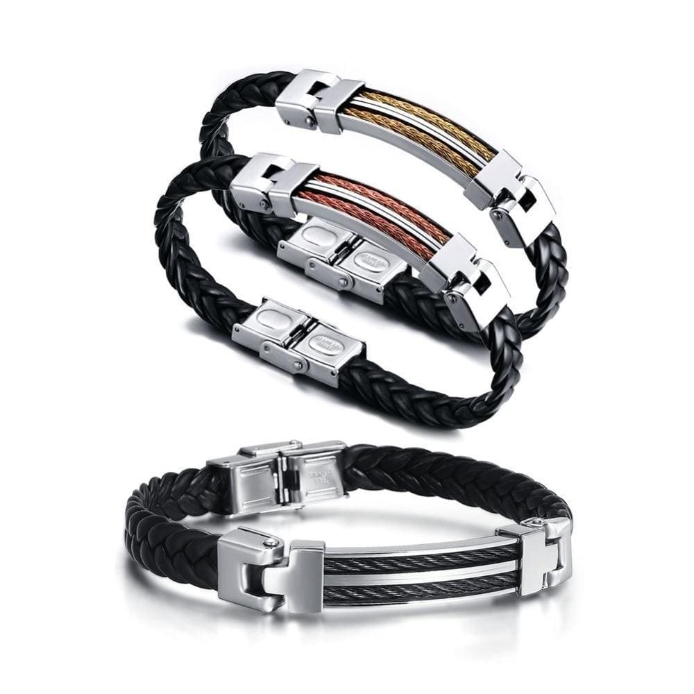 Mens Stainless Steel and Leather Bracelets