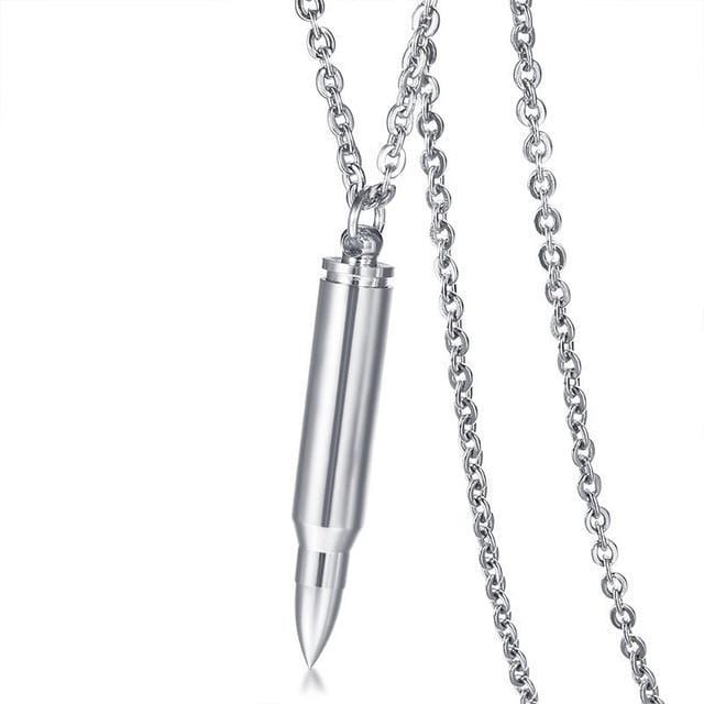 Steel Bullet Pendant Necklace for Men Sliver