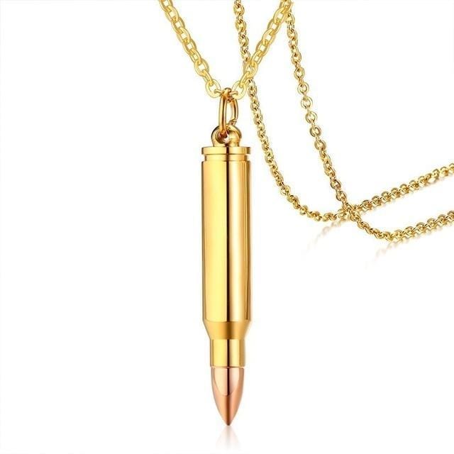 Steel Bullet Pendant Necklace for Men Gold