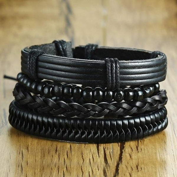 4 Pcs Leather Bracelet Set