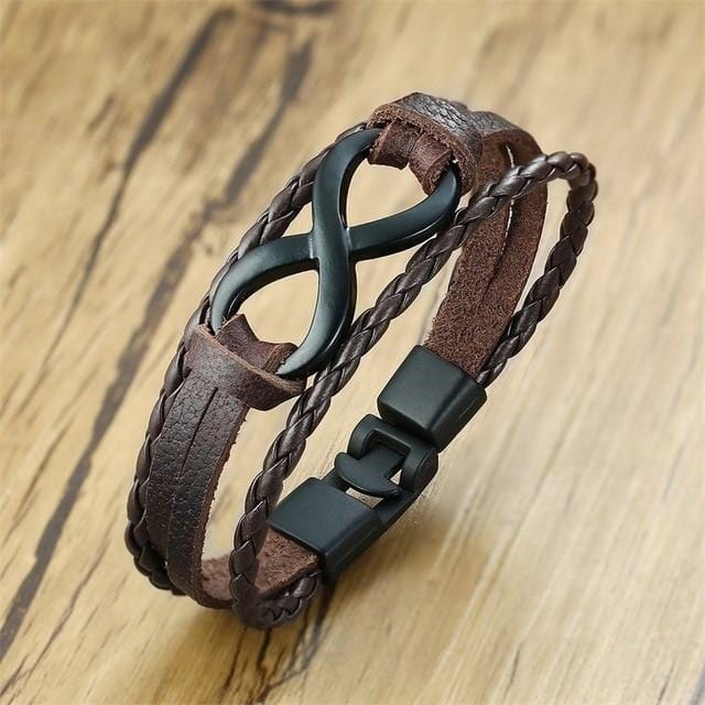 Unisex  Infinity  Leather Bracelets black