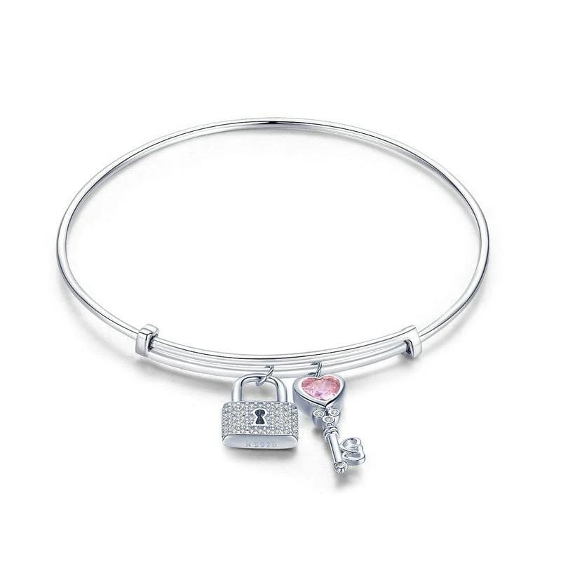 Sterling Silver  Lock & Heart  Bangle  Bracelet