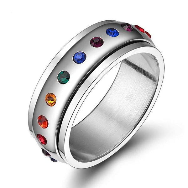 Stainless Steel Rainbow Spinner Ring for Women