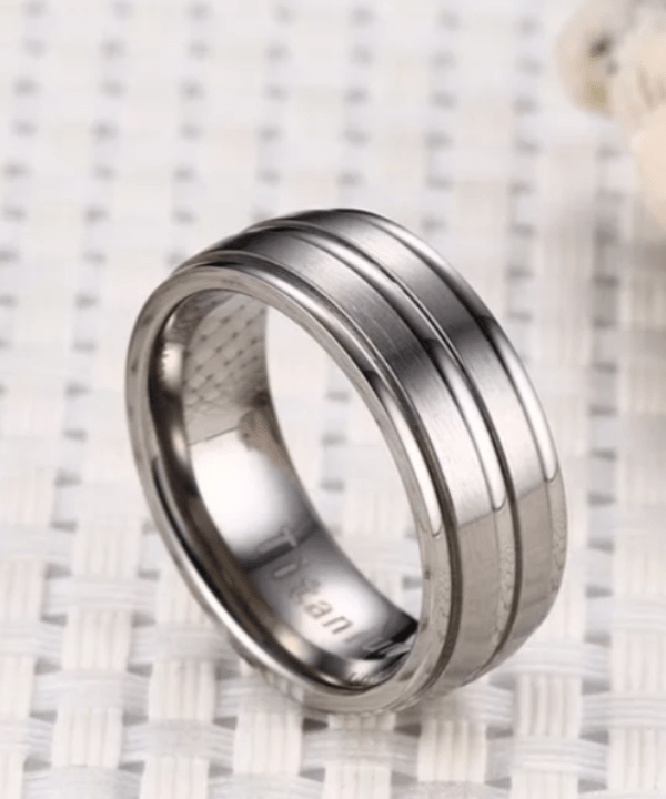 Titanium Silver Groove Ring