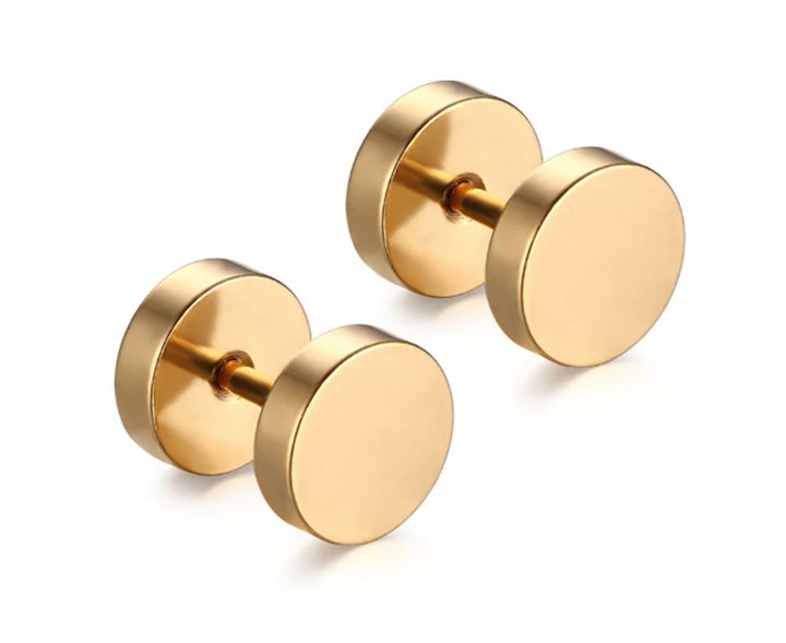Stainless Steel Dumbbells Gold Unisex Stud Earrings