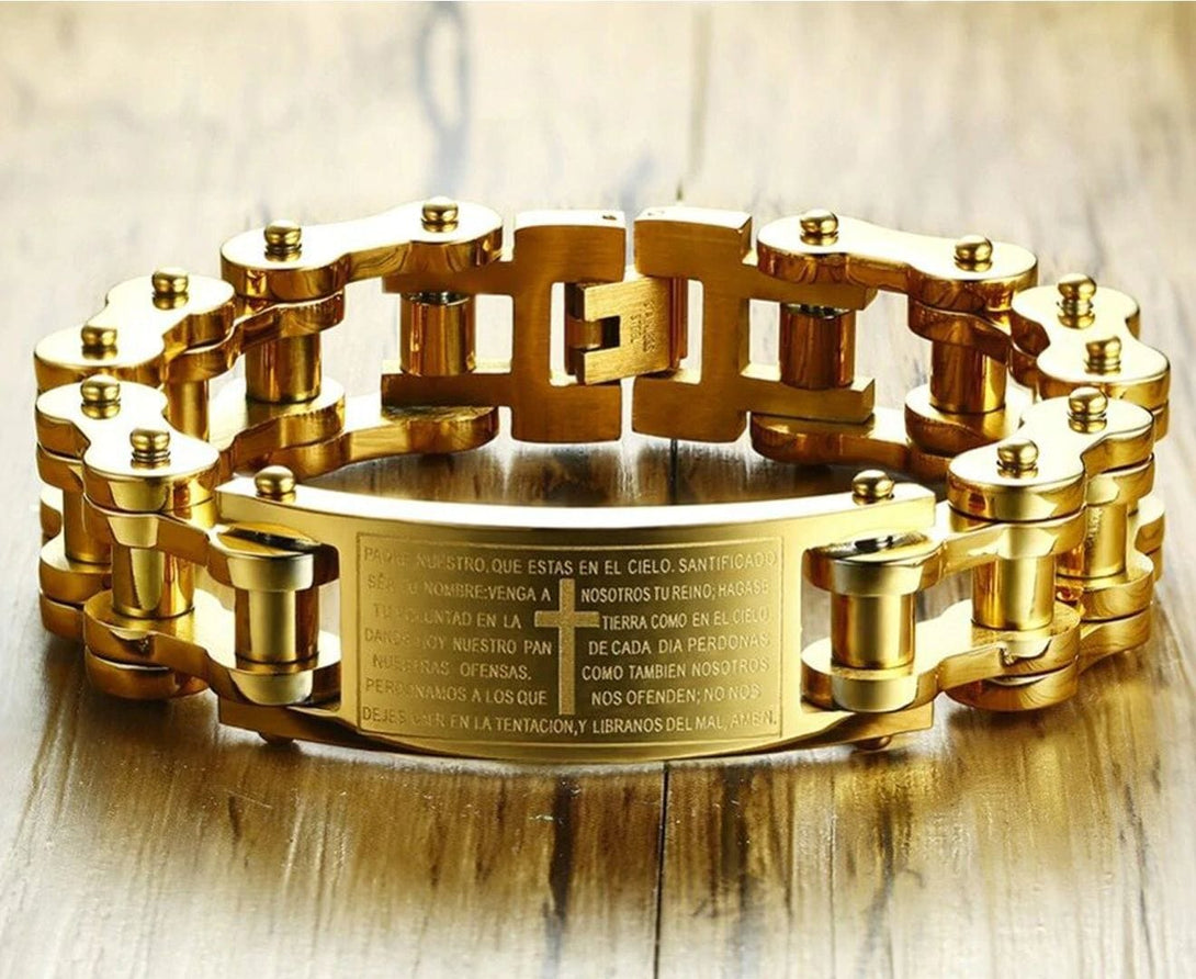 Stainless Steel Gold Plated Heavy Bike Bicycle Bracelet