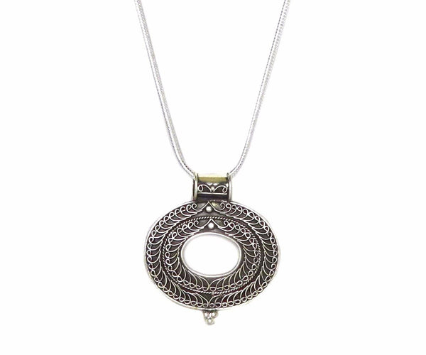 Solid Sterling Silver Tribal Circle Pendant Necklace