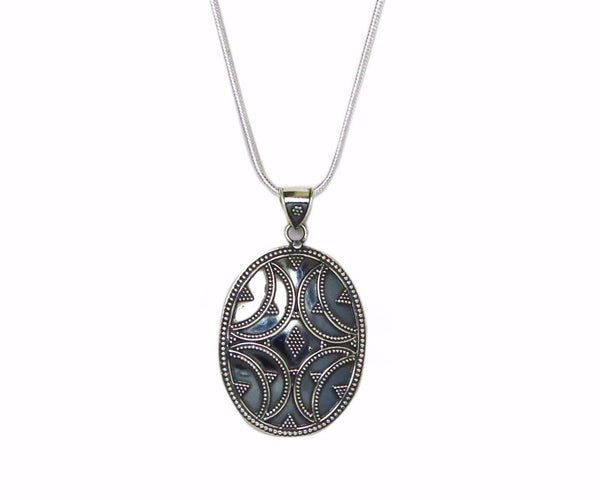 Solid Sterling Silver Tribal Detailed Pendant Necklace