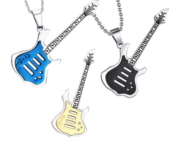 Stainless Steel Guitar Pendant Necklaces for Men