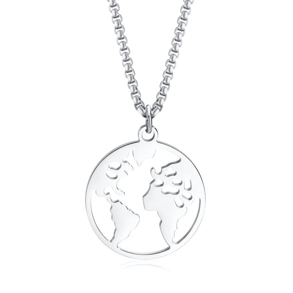 Steel World Map Pendant