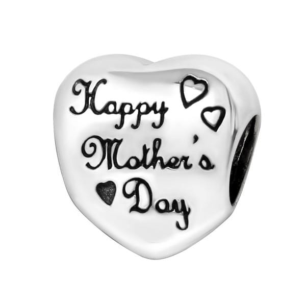 Silver Heart Happy Mother's Day Charm Bead