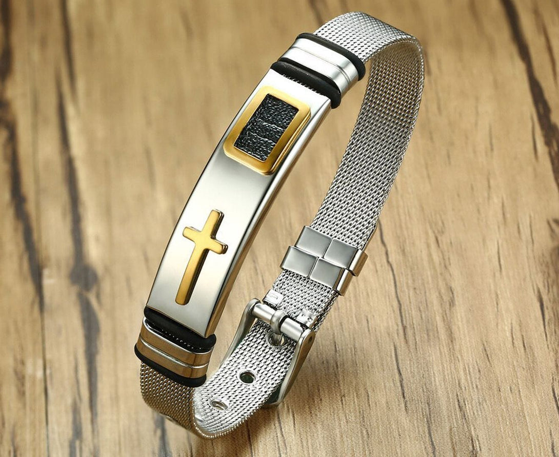 Adjustable Stainless Steel silver Cross Bracelet