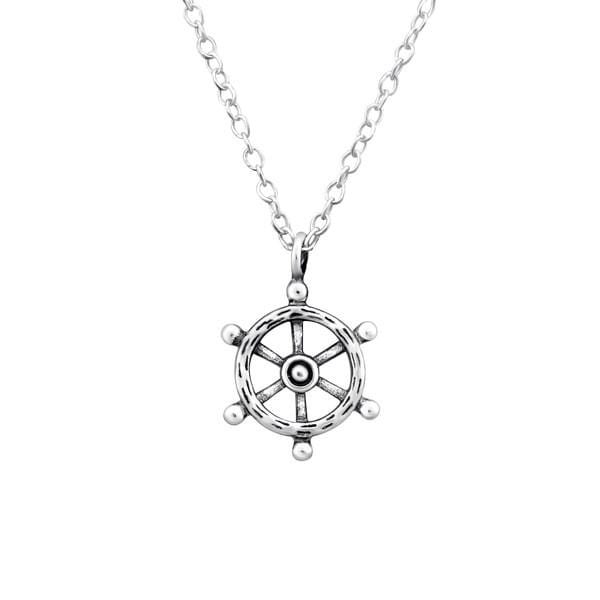Ship Wheel Necklace Silver